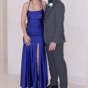 Royal Blue Prom Dress - Square Neck Stretch Satin Gown